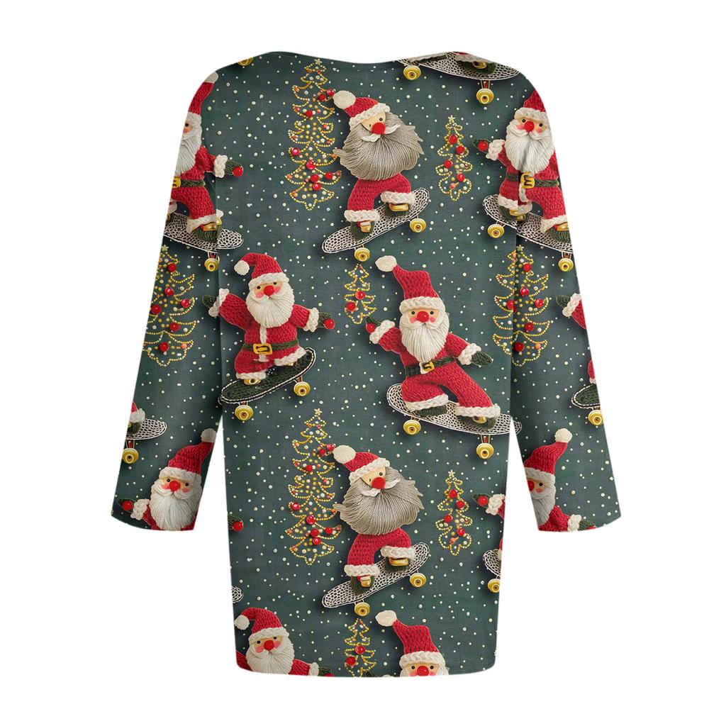 Women's Fashionable Casual Three-Quarter Sleeve Christmas Print Round Neck Top