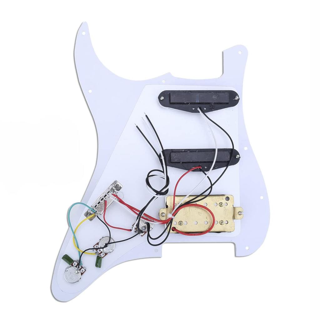 Musiclily HSS Pickguard Assembly for Fender Stratocaster and Squier Guitars with Humbucker White 11-Hole Pre-Wired USA/Mexico Single-Coil Pickups,