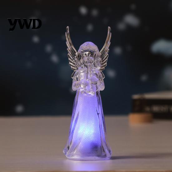 Prayer Angel Figurine Guardian Night Light, Small Reading Playing Music Acrylic Statue Decoration with LED Light for Desk, Table, Shelf Decor Peaceful