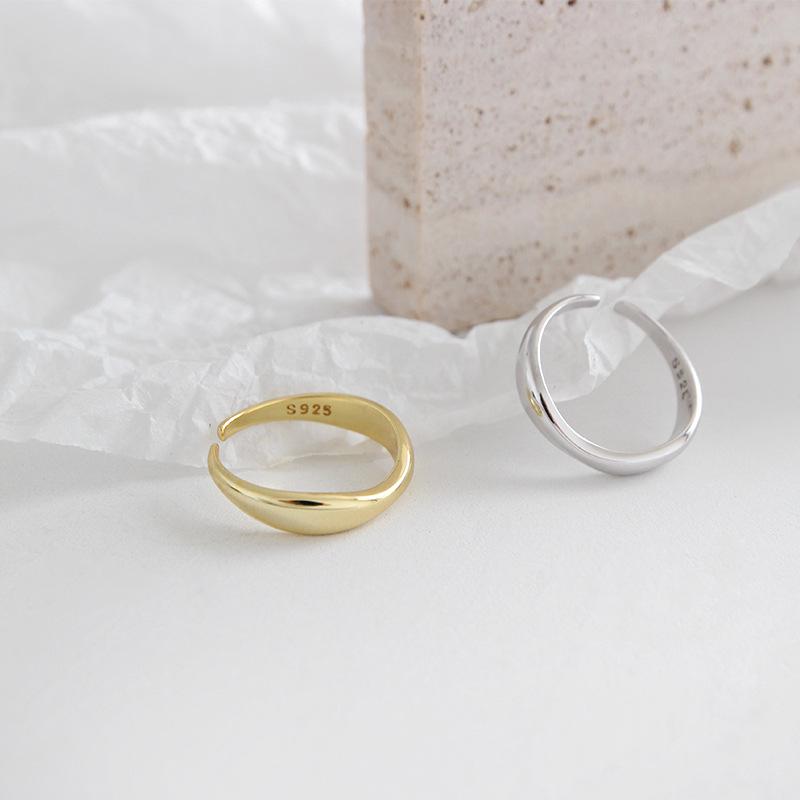 Silver Color Irregular Wave Rings Trendy Simple Geometric Handmade Jewelry for Women Couple Size 17mm Adjustable