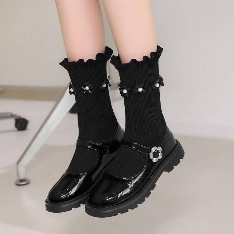 New patent leather children's single shoes thick-soled non-slip medium and large children's shoes, little girls' leather shoes buckle low-top small le
