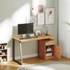 Computer Desk, Writing Desk with Cabinet, Drawer, Metal Legs, Work Table for Home Office Study, Natural Wood Finish