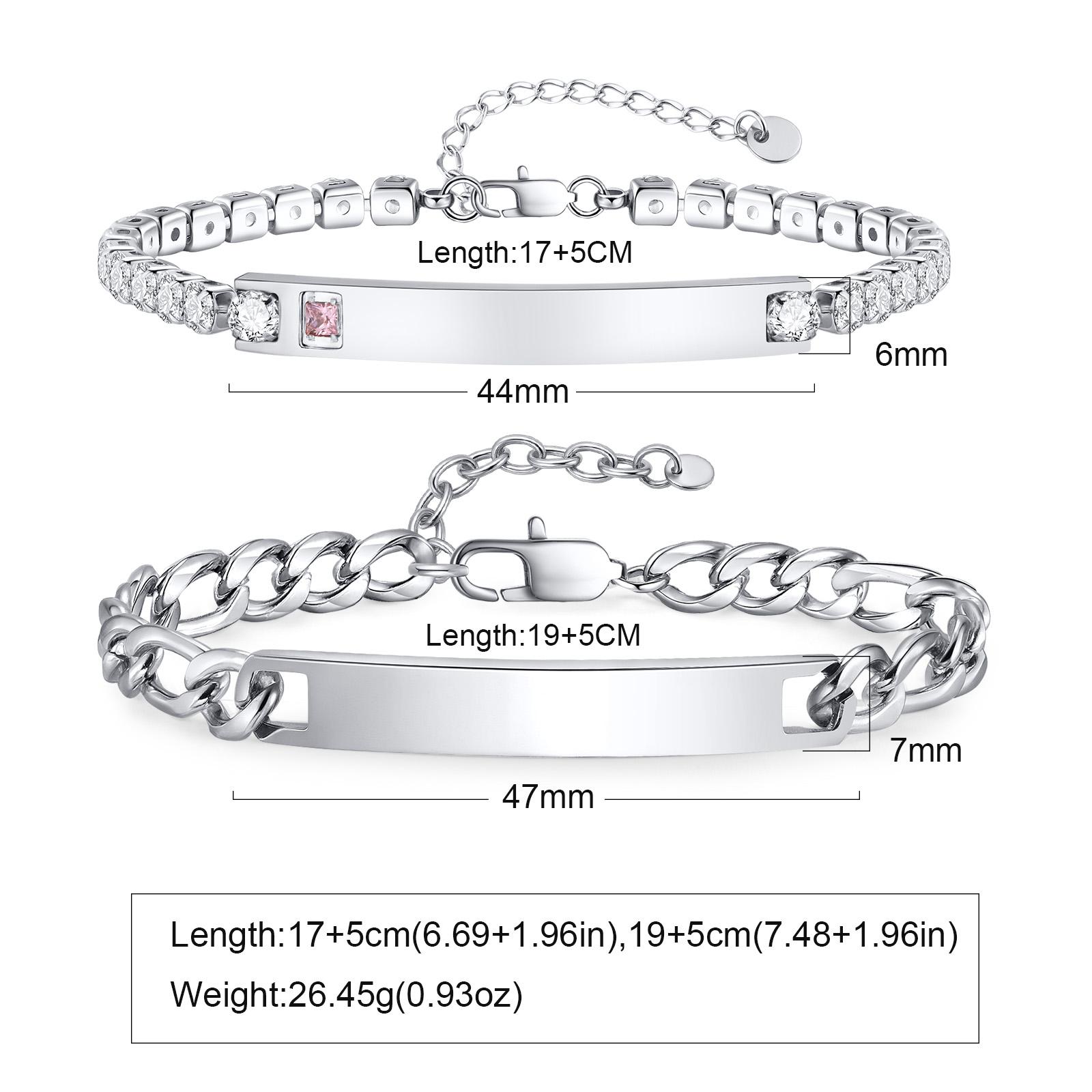 

Engrave Customized Text Name Zircon Chain Couples Bracelets Stainless Steel Personalized Jewelry for Lover Family Friend Gifts