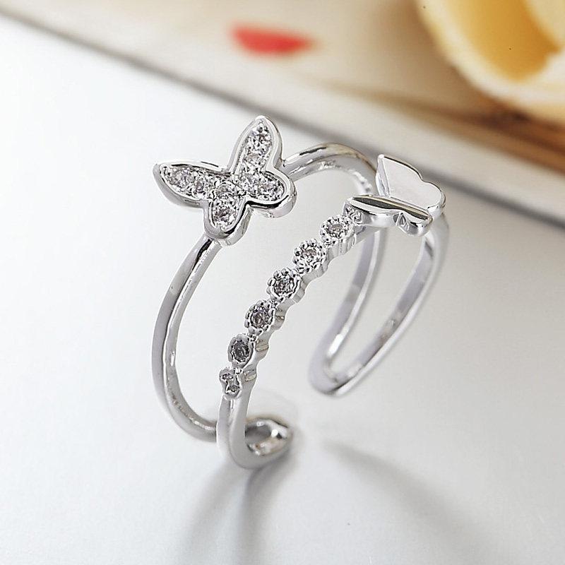 Light luxury fashion high sense pearl zircon copper ring women's design sense retro personality open index finger ring simple