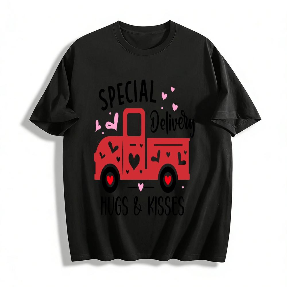 Special Delivery Hugs Kisses Heart Truck Graphic Casual Top Pure cotton T-shirt XXS