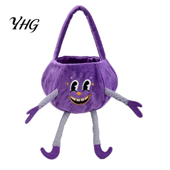 Personalized Halloween Treat Pails Pumpkin Candy Basket with Handle, Soft Plush Trick or Bag for Kids, Collection Bags Portable Holiday Party