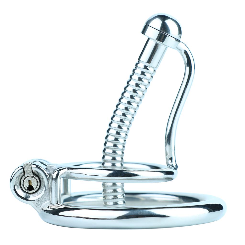 FRRK Stainless Steel Male Chastity Devices Cock Cage With Urethral Catheter Penis Lock Cock Ring Sex Toys For Men Chastity Belt