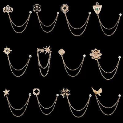 Fashion Men's Brooch Crown Heart Eagle Wings Rudder Chain Tassel Pin Badge Men Suit Accessories