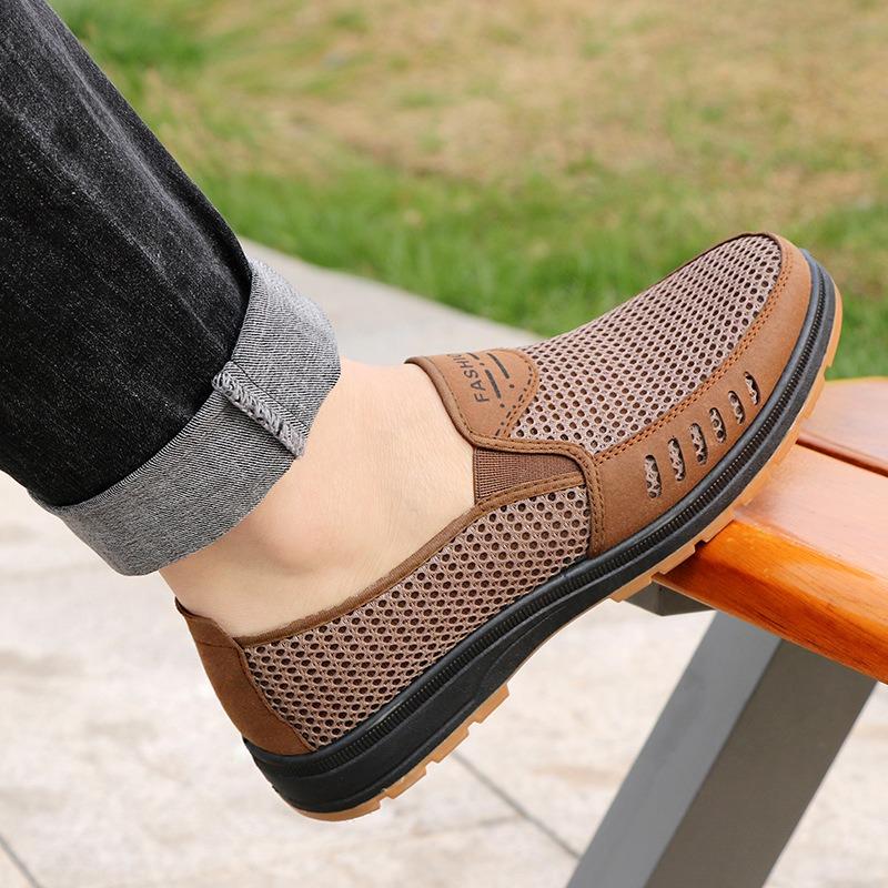 Large Size Men's Shoes Summer Men's Old Beijing Cloth Shoes Breathable Casual Dad Shoes Elderly Shoes One Pedal Mesh Shoes