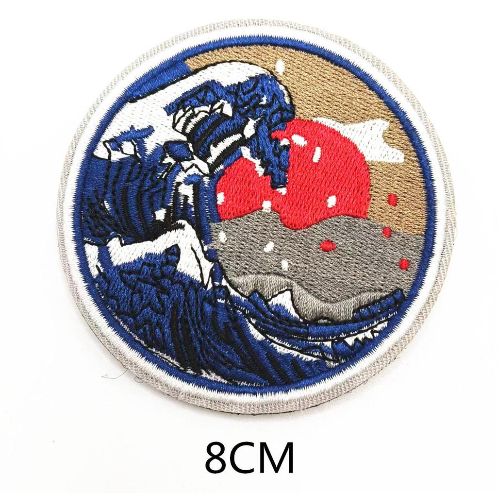 Gyeonggi Ukiyo-e Wave Embroidered Velcro Patch for Backpacks