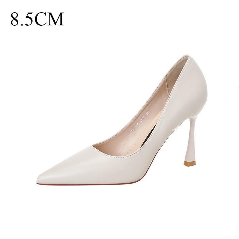 Leather Shoes Women New Nude Color Commuting Professional Pumps Gold Border Strip Comfortable Non Tiring Feet Women's High Heels