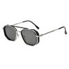 Double beam metal punk sunglasses men's, women's retro ins style European and American ink polygon personalized glasses