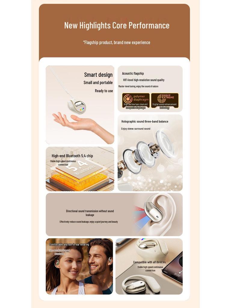AI Real-time Translation Bluetooth Earbuds, Open-Type, HD Calls, HiFi Sound Quality
