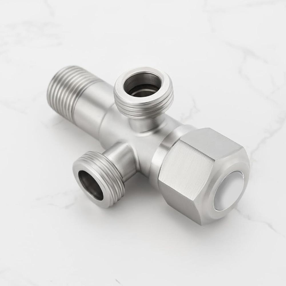 1set Angle Valve With Decorative Cover Stainless Steel 2-Way Double Angle Valve 1/2 Inch 2 Outlets Water Connection Accessories
