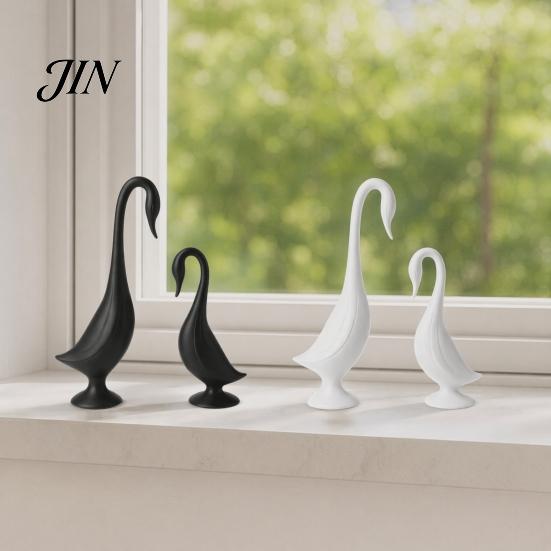 3D Printed Swan Ornament 2Pcs Figurine, Artistic Sculpture with Stable Base, Decorative Collectible Desktop Art Double Ornaments, Minimalist