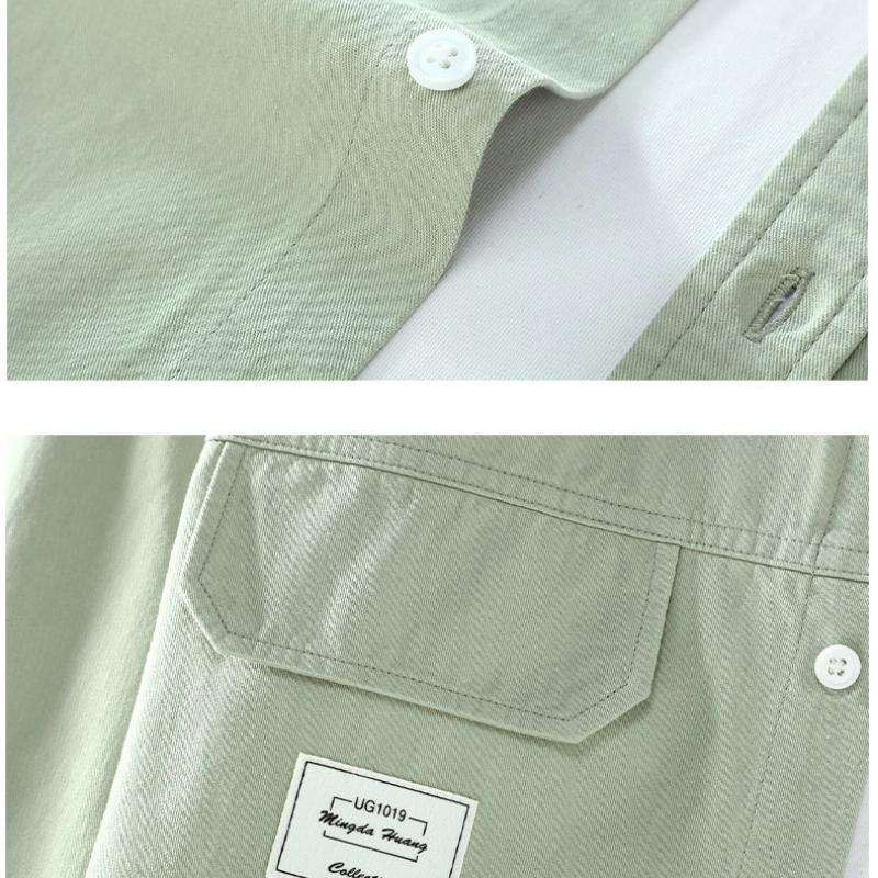 Spring and Summer Green Long Sleeve Shirts for Men Japanese Fashion Cargo Shirt 100 Cotton Casual Tops Double Pockets Thin Men Jackets