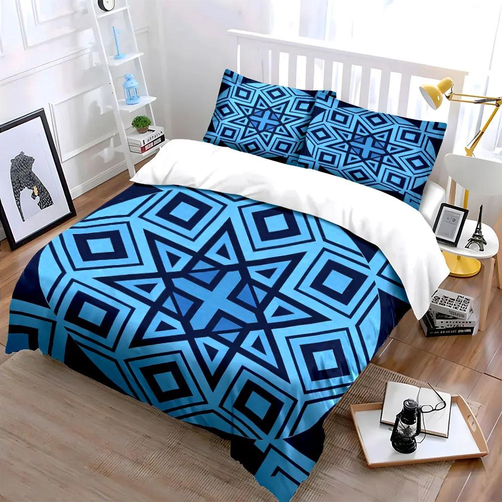 Set Decor Acasă cu Model Geometric Pătură Moale Confortabilă Set Lenjerie de Pat Inclus 1*Husă Pilotă & 2*Fețe de Pernă cadou
