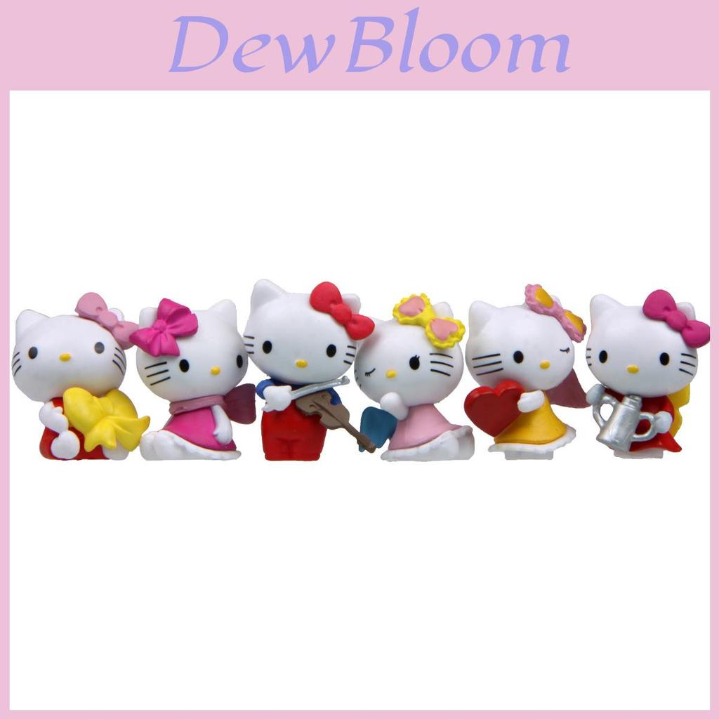 6pcs Hello Kitty Angel Bow Series Mini Model Ornament Set For Desk Decor And Gift Souvenirs