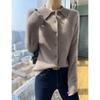 Pure Wool Women's Polo Collar Knit Cardigan – Autumn/Winter, Solid Color, Skin-Friendly, Single-Breasted Outerwear.