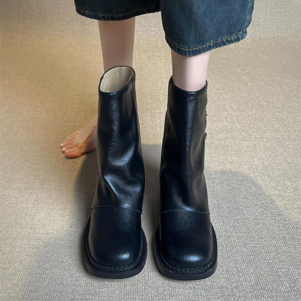 French Retro Brown Short Boots Women's 2025 New Platform Maillard Western Cowboy Boots Tube Boots Martin Boots