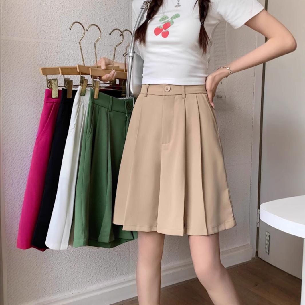

Pleated A-Line High Waist Ice Silk Chiffon Shorts for Women - Autumn Plus Size Mid-Length Wide Leg Pants M чорний