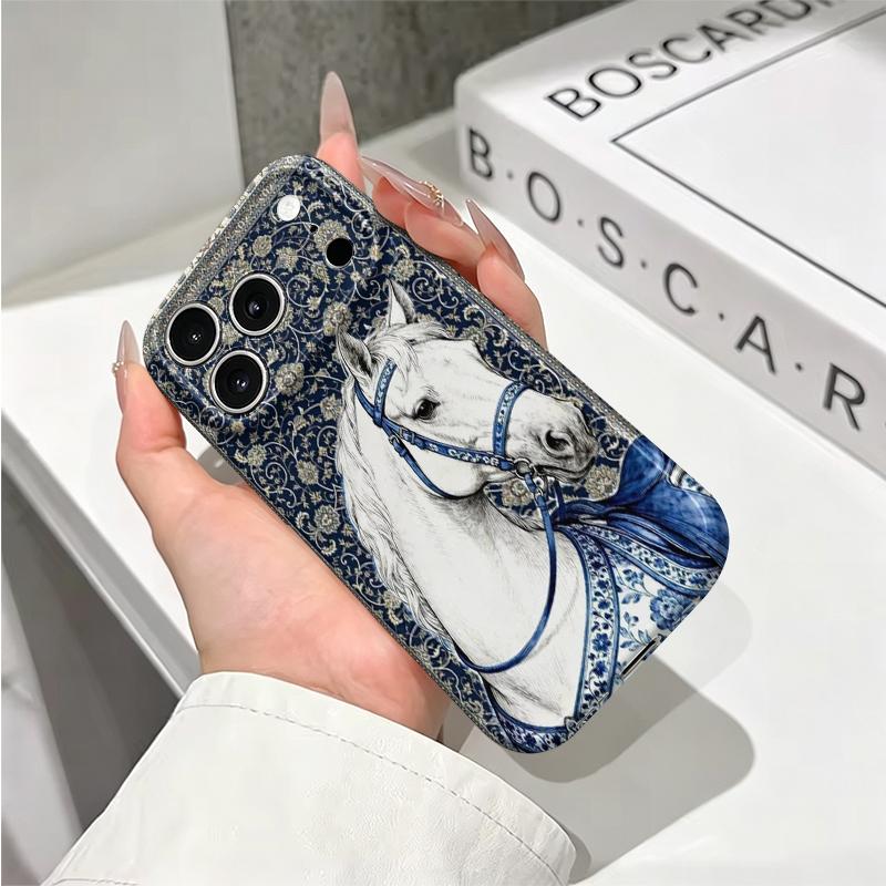 Regal Equestrian White Horse Bridle Art Graphic Film Aesthetic Protective Shockproof Bumper Phone Case Cover For iPhone 13 14 15 16 17 Pro Max Plus