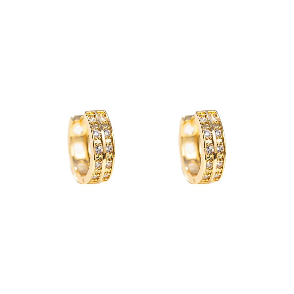 Elegant Geometric Double Row Rhinestone Zirconia Earrings for Women - Versatile Ear Cuff & Stud, INS Style
