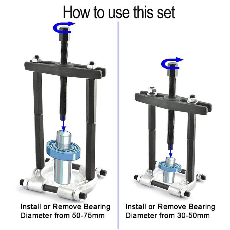 Auto-Lagerabzieher-Set, Entfernungswerkzeug, 12-teilig, Stangentyp, Splitter, Zahnrad, Schwungrad, 30–50 mm, 50–75 mm