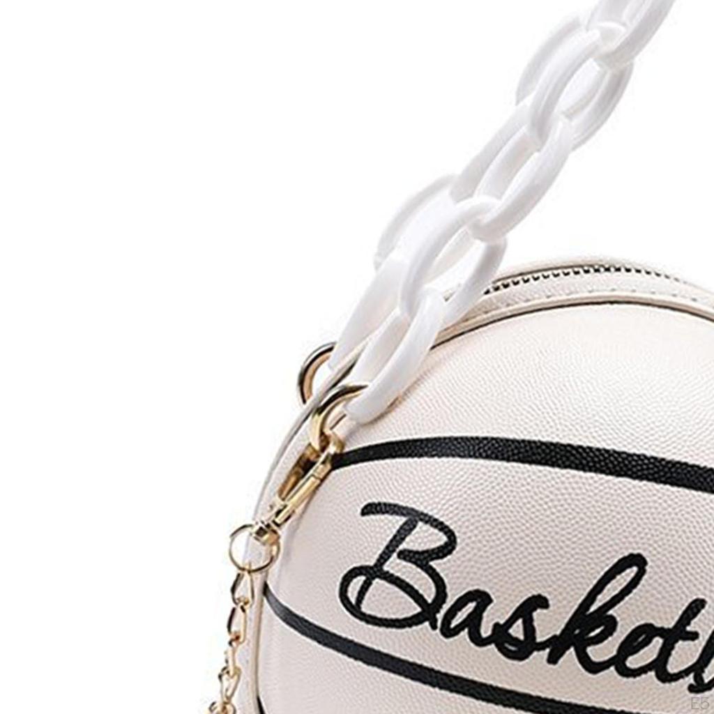 Fashion Women Basketball Bag PU Leather Chain Round Graphic Tote for Gift Shopping Ladies