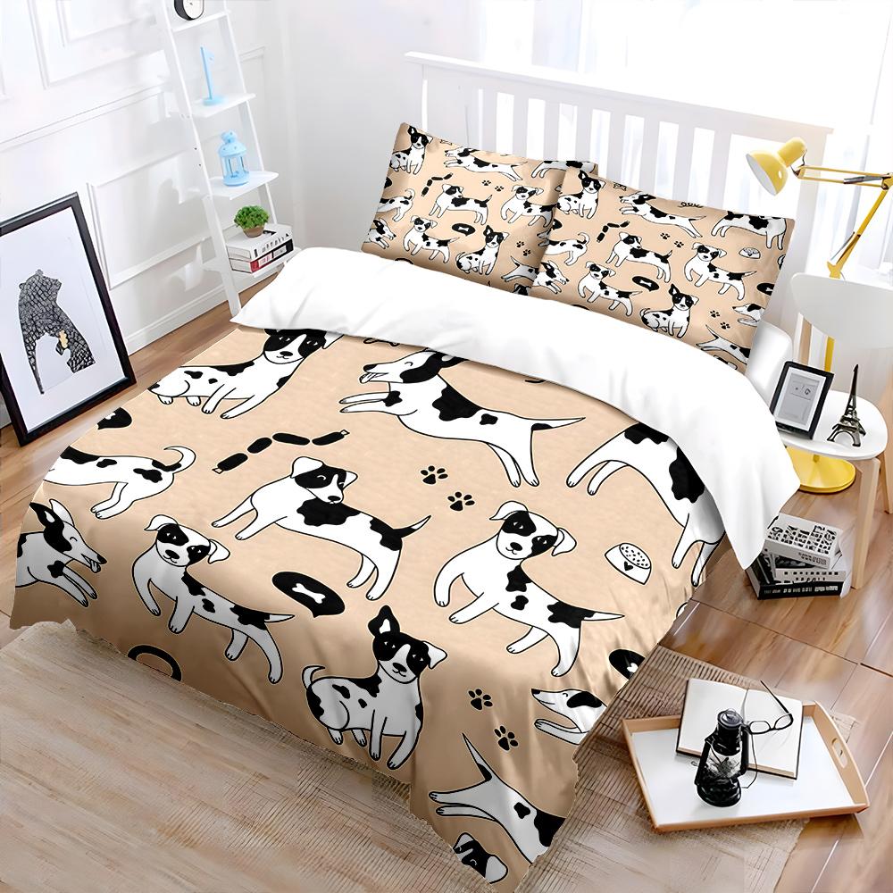 Cartoon Dog Doodle Pattern Pattern Duvet Cover Set Digital Print Colorful Polyester Bedding With Zipper Closur For Kids Gifts