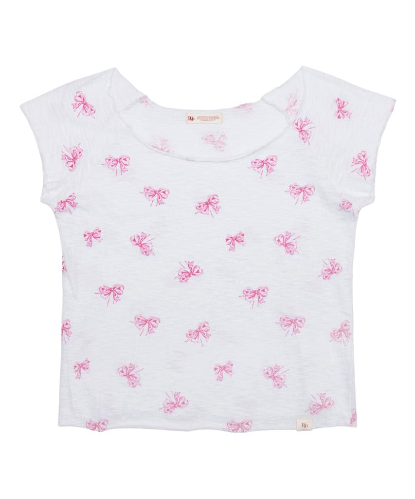 Loginaenloji Ribbon Printed Round Shoulder T-Shirt Ivory