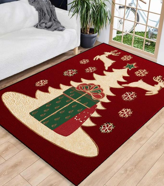 Christmas Decoration Carpet Christmas Tree Print Winter Warmth Rug Living Room Bedroom Non Slip Mat Christmas Decoration Gift