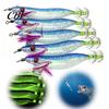 Fishing Lure with Feather 5Pcs Luminous Squid Jig Hook Kit, Saltwater Glow Jigs, Cuttlefish Sleeve Bait Shrimp Feather, Outdoor Tackle Bionic