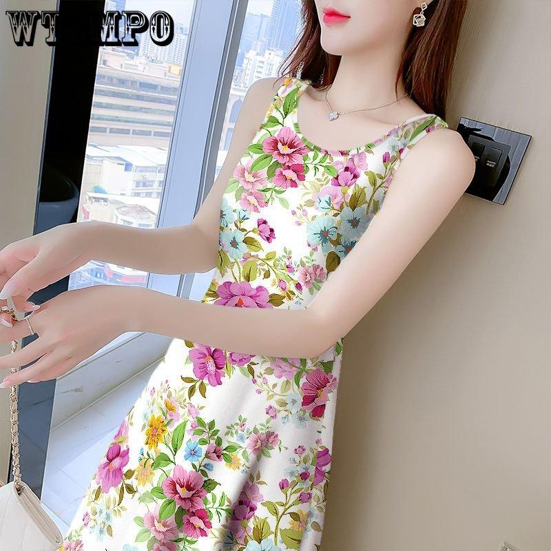 WTEMPO Dámské letní halter šaty Temperamentní šaty dlouhé ke kotníkům s projmutým pasem Módní zeštíhlující květinové šaty