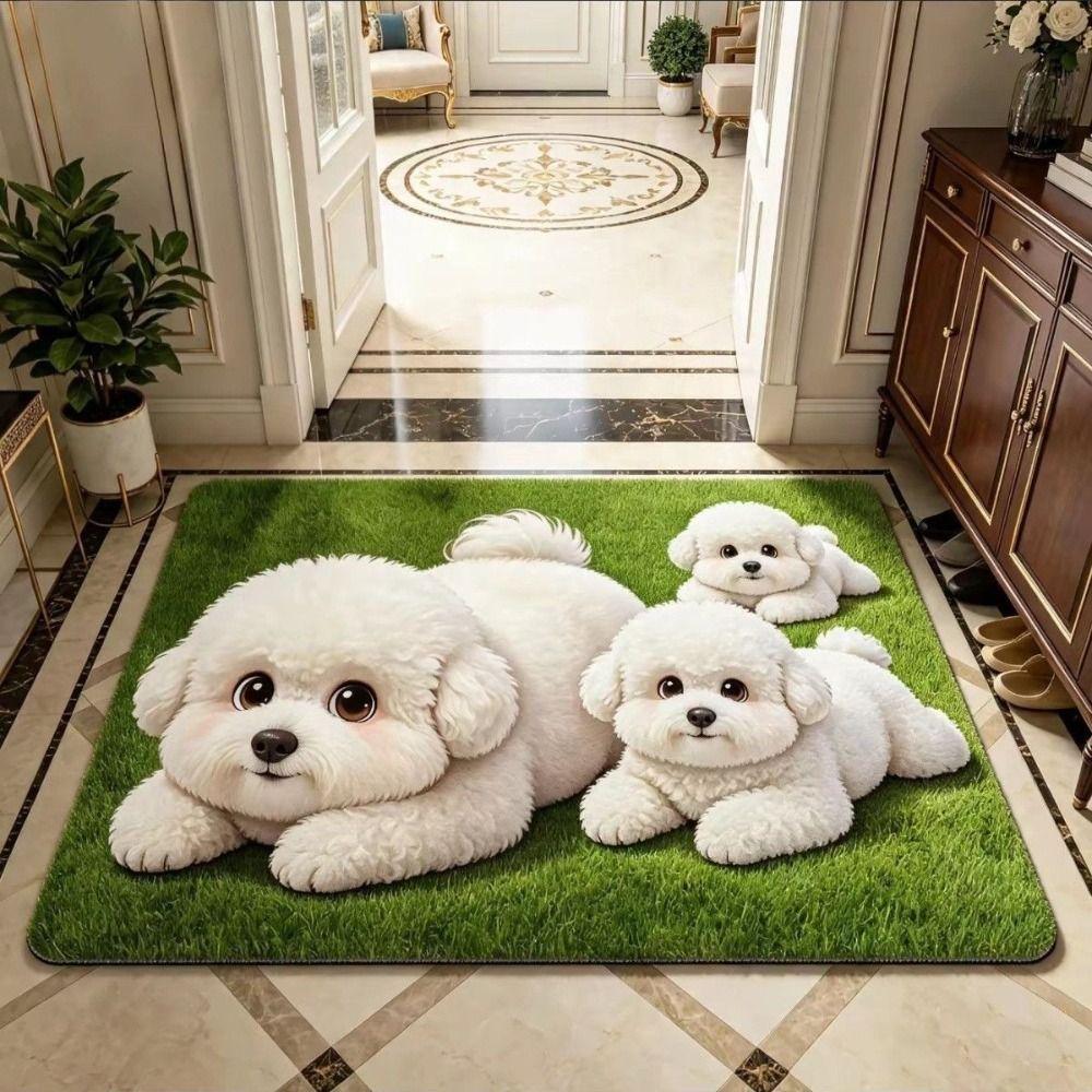Absorbent Teddy Dog Print Rug Diatomite Entryway Rug Cartoon Floor Mat Home Decor
