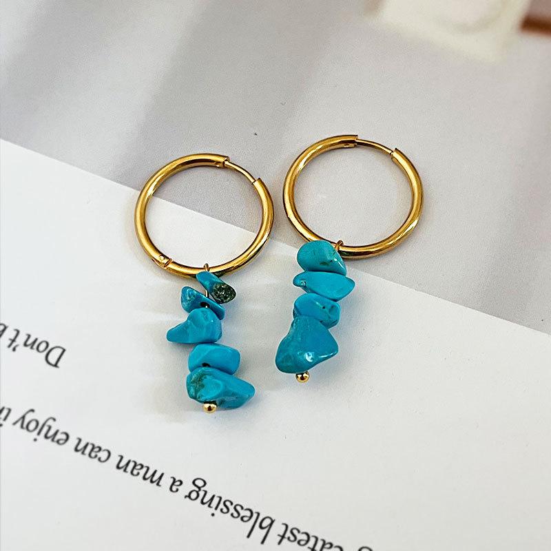 Fashion Light Luxury Red Natural Stone Beaded Stainless Steel Earrings For Women