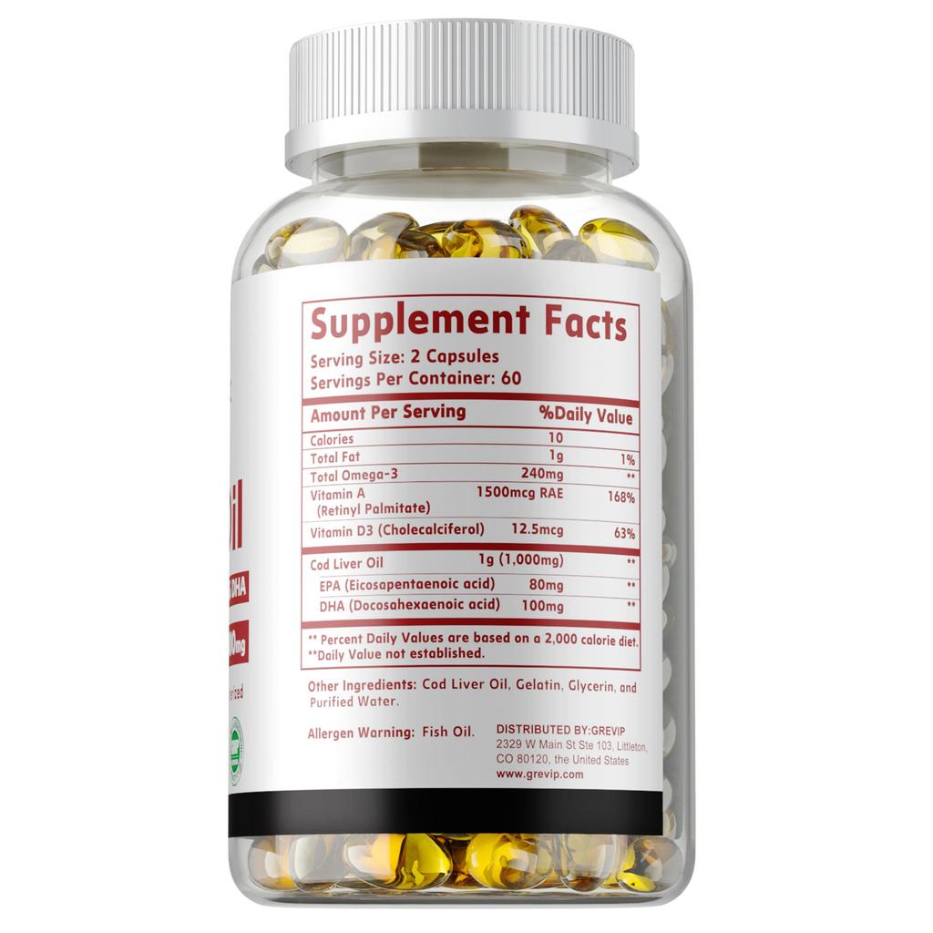 GREVIP Cod Liver Oil Capsules - Heart, Brain, Joint Health, and Immune System Health