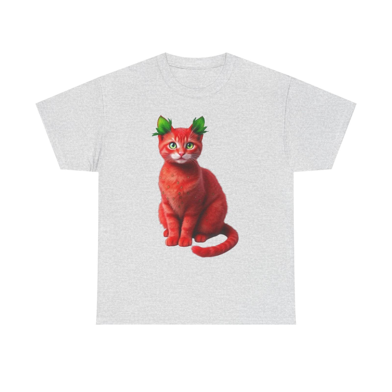 Strawberry Cat T-Shirt, Adorable Strawberry-Themed Cat Graphic, Everyday Style M