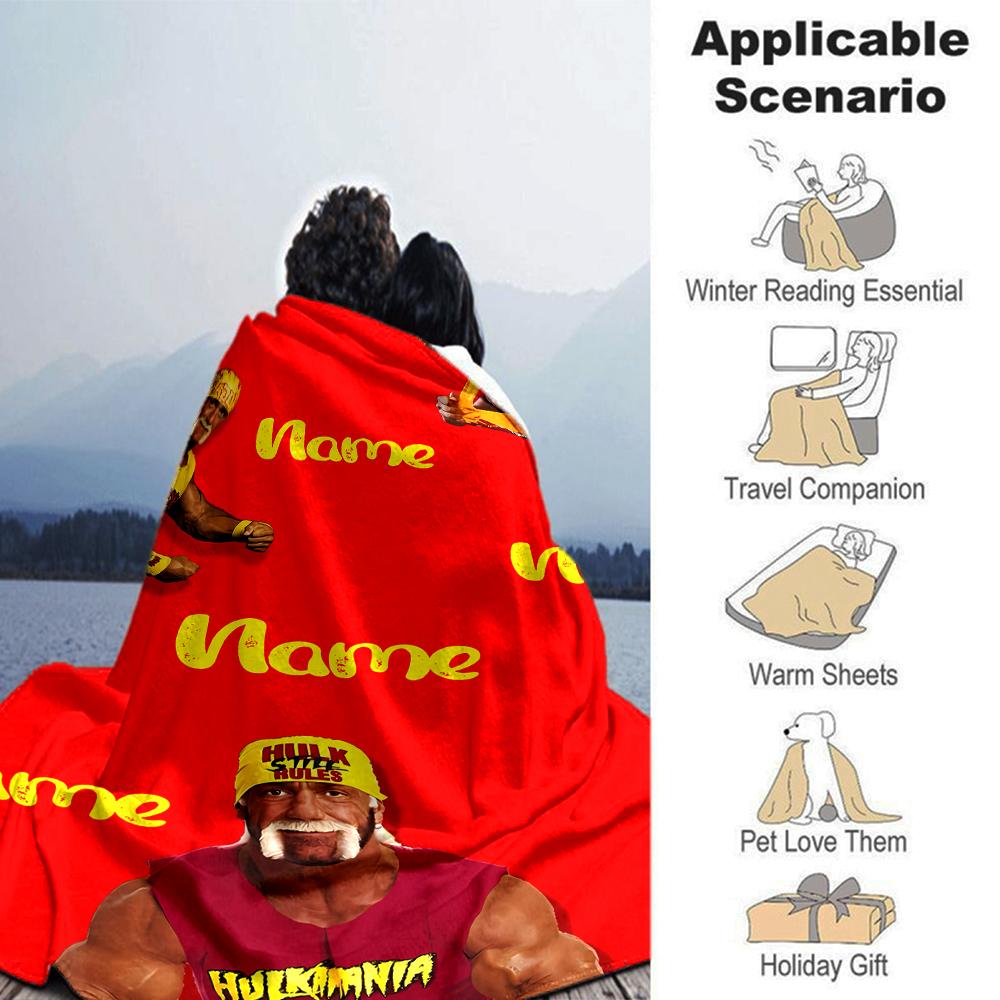 Customiz Name Personality Hulk Hogan  Blanket Soft &Warm Sofa Office Bed Travel Lunch Break Blanket, Gift Suitable All Seasons