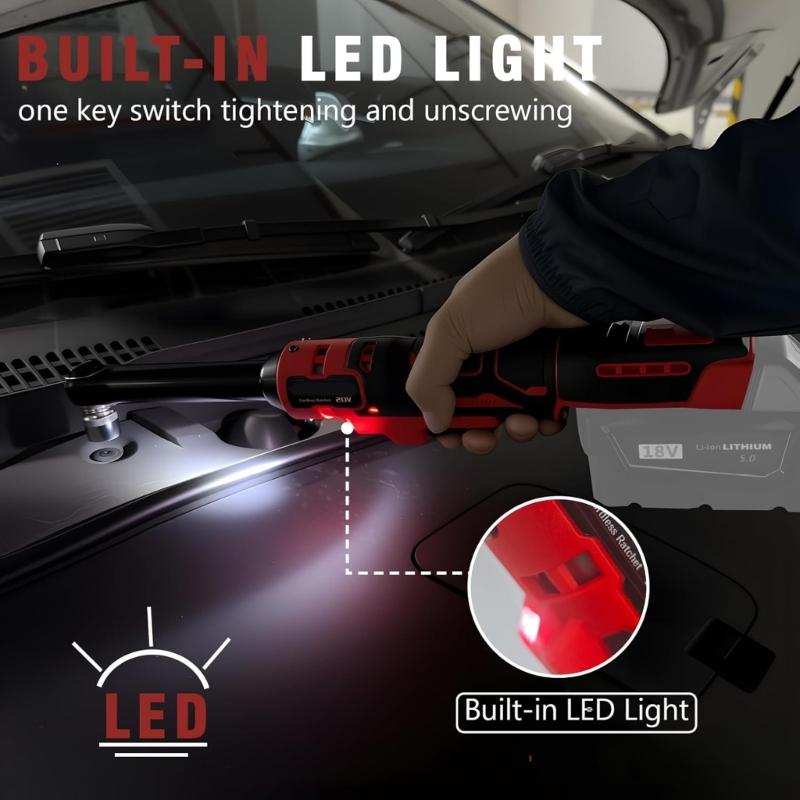 Cordless Electric Wrench With Builtin LED Light 45 Ft Lbs High Torque For Automotive Repair And Mechanical Maintenance