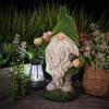 Flocked Gnome Statue with Solar Light Decorative Moss Gnome Figurine Waterproof Funny Garden Sculpture for Outdoor Decor