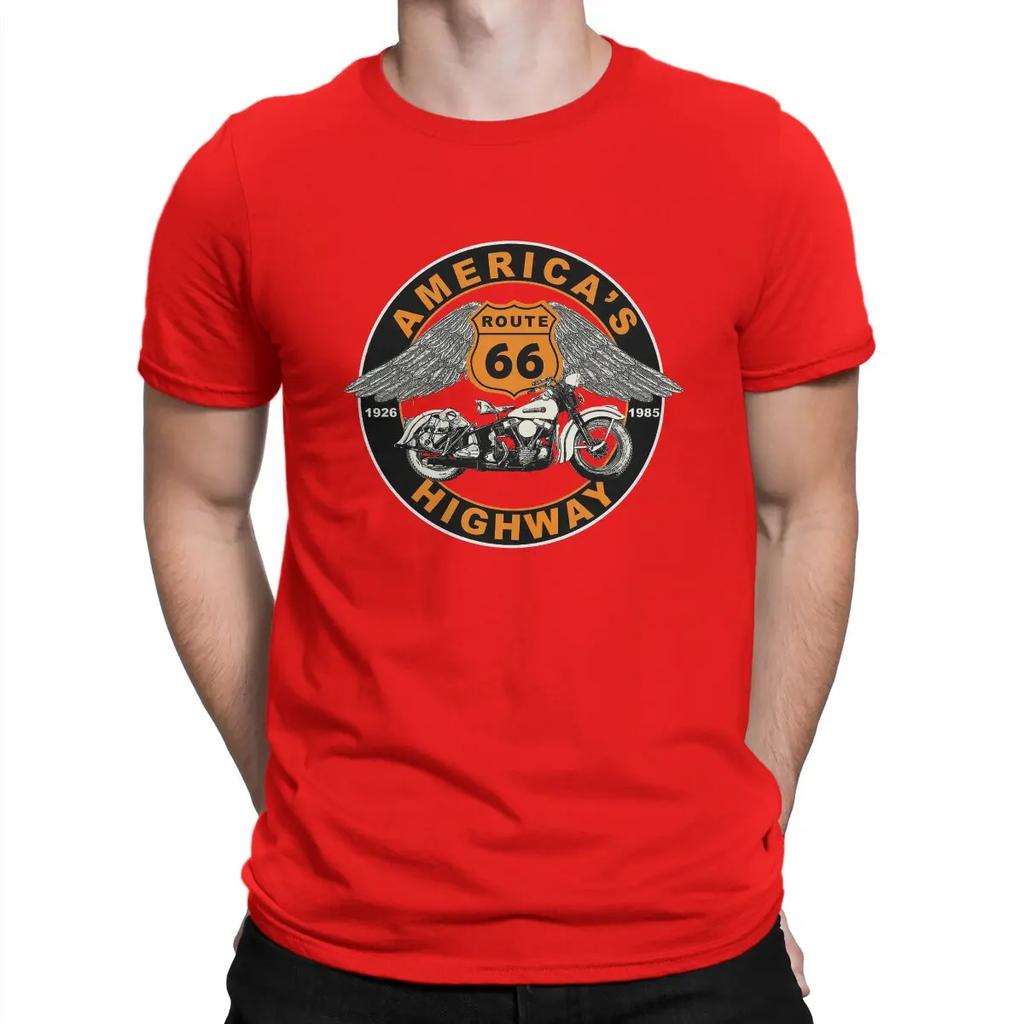 Casual Route 66 Americas Highway T-Shirts for Men Crewneck Cotton T Shirt Vintage 66 Route Short Sleeve Tees 4XL 5XL Clothing
