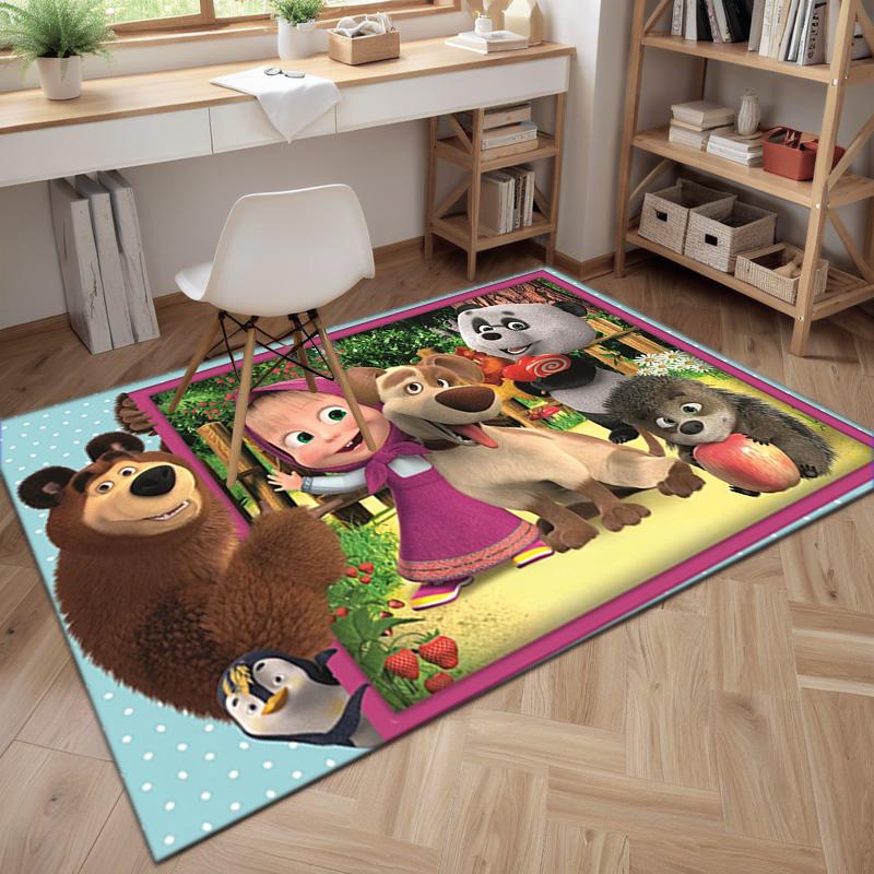 Russian animation Masha and the Bear Fairy Tale Cartoon Carpet Soft Home Living Room Bedroom Door Mat Outdoor Picnic Ground Mat rug T8