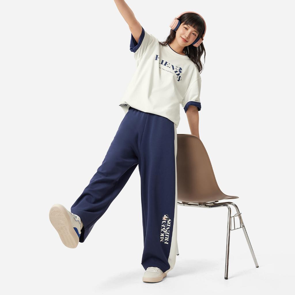 Li Ning X Disney Minnie Series Letter Color Block Mid Waist Drawstring Breathable Versatile Casual Pants Women Bottoms AKLV350-3
