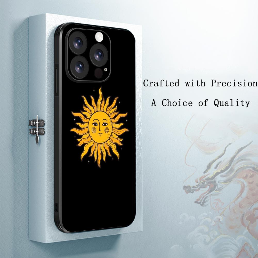 

Sun Vintage art fashion design Phone Case For iPhone 17 16 e 15 14 13 12 Plus Mini Pro Max Soft black Shockproof Cover iPhone 12