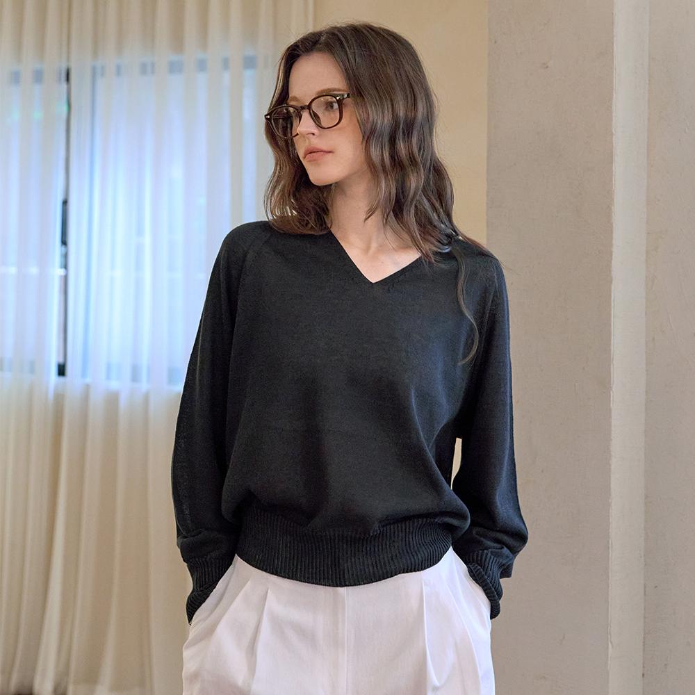 KELLY DONAHUE Whole Garment V-Neck Linen Knit Gray