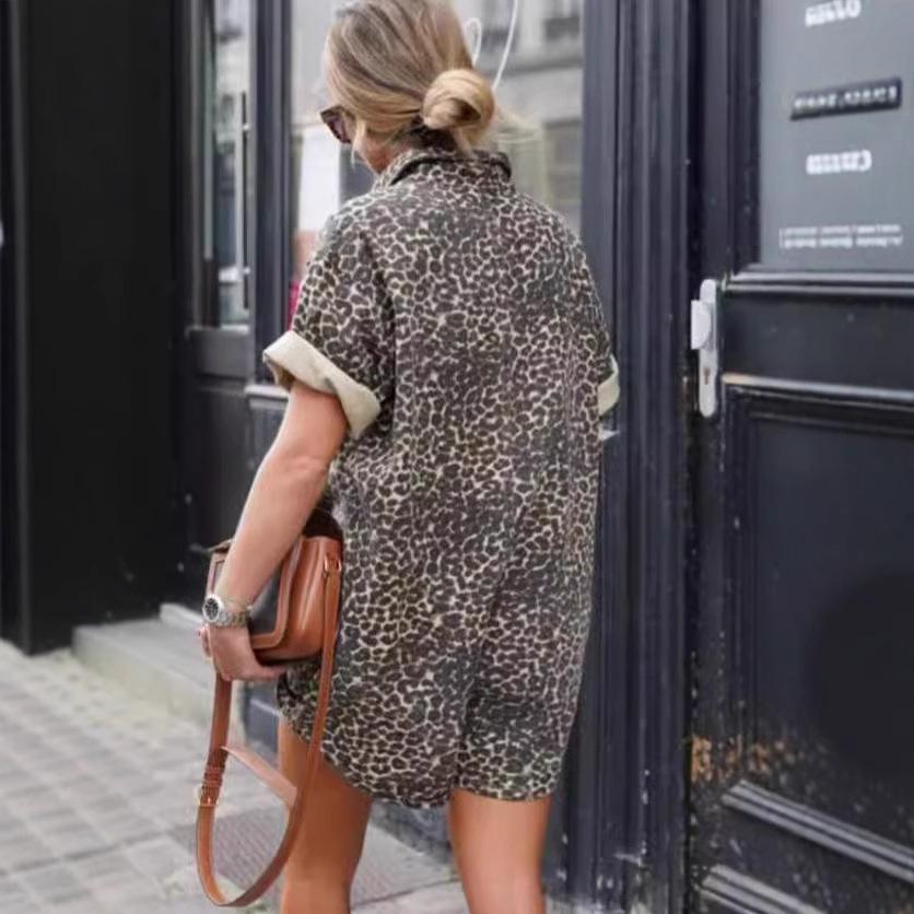 Women's Printed Lapel Summer Shirt & Shorts Set