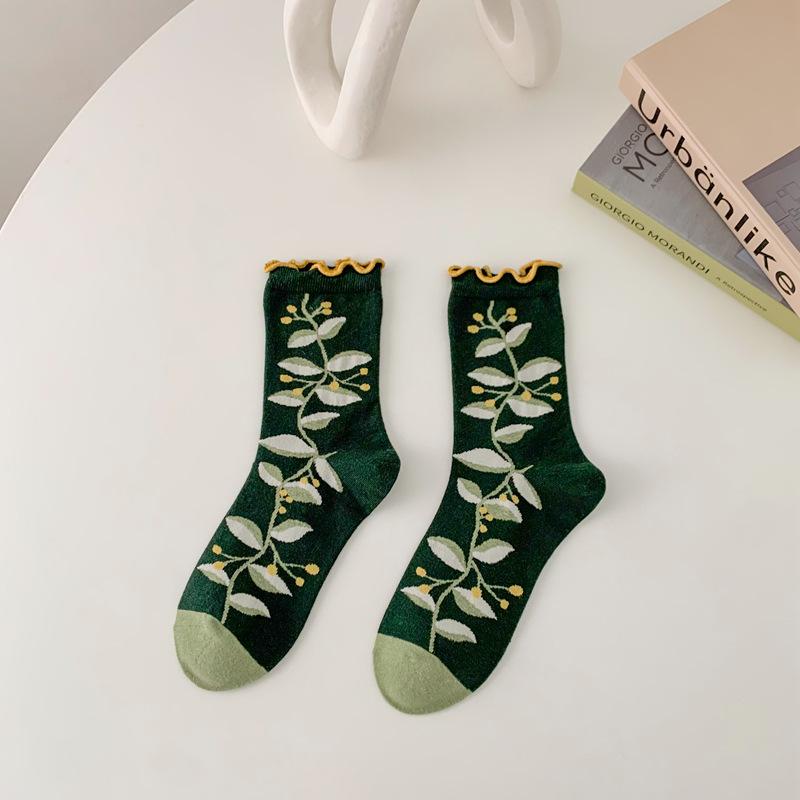 5 Pairs  Socks Women's New Spring and Summer Tube Socks Fashionable Retro Three-dimensional Flower Casual Breathable Women's Socks