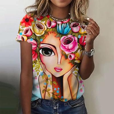 Summer Round Neck 3D Girl Pattern Print Top Fashionable Casual Short Sleeved Women's T-shirts