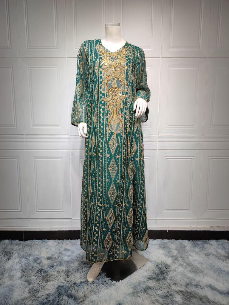 AB293 2023 Plus Size Sequin Embroidered Floral Evening Gown for Muslim Women